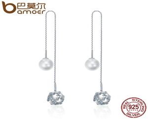 Bamoer 925 Sterling Silver Long Tassel Double Sides Ball Luminous Star Drop Earrings For Women Korean Earrings Jewelry SCE241 C1811257215