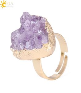 CSJA 2018 AMETHYST Purple Quartz Anello di gemma naturale irregolare Crystal Druse Gioielli per donne senza dita dimensioni limitate oro ebreo 8821385