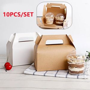 Gift Wrap 10Pcs/set Portable Cake Food Candy Kraft Paper Box With Handle Takeaway Christmas Birthday Wedding Party Packing