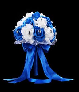 Bouquet per matrimoni per nozze blu e bianco accessori per bouquet da sposa artificiali fatti a mano rosa rosa ramos de nolia x072672451523406533