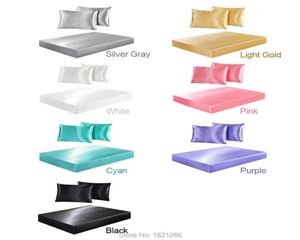Sheets Sets Silk Satin Bed Sheet Super Soft Silky Fit 360° Enveloping Case Mattress Cover Deep Pocket Full Elastic Band1361134