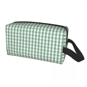 Storage Bags Moss Green Mini Gingham Check Plaid Makeup Bag Women Travel Cosmetic Fashion Geometric Toiletry