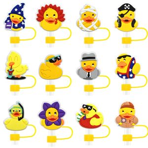 Cute cartoon yellow duck soft rubber 10MM straw cap for party drinking straws dustproof detachable washable reusable