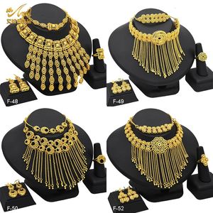 Aniid Etiópia Dubai Tassel Gold Color Jewelry Sets para mulheres Casamento Indian Bridal Colar e Brincho