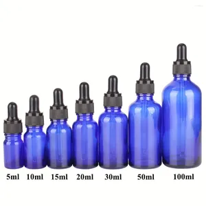 Bottiglie di stoccaggio 3 pezzi/lotto 5 ml 10 ml 15 ml 20 ml 30 ml 50 ml 100 ml bottiglia di gocce di vetro blu con pipetta per olio essenziale per profumo cosmetico