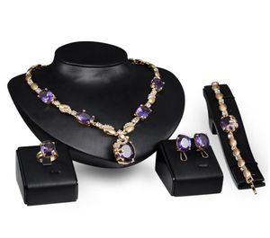 Rings Necklaces Bracelets Earrings Jewelry Set Fashion Royal Imitation Gemstone 18K Gold Plated Party Jewelry 4 piece Set Wholesal5812981
