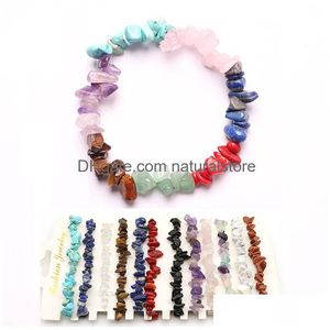 Beaded New 7 Chakra Charm Natural Stone Gravel Bangle For Women Men Par Healing Nce Armband Fashion Jewelry Gift Drop Delivery BR DHT6U