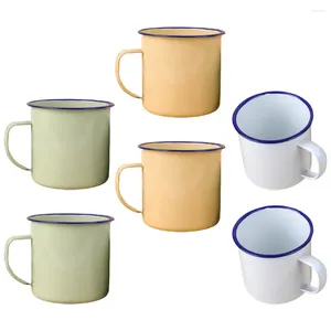 Mugs 6 Pcs Retro Enamel Metal Camping Mug Double Glass Coffee Milk Water Drinking