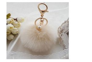 Gold Rabbit Furball Pompom Keybchain Fur Key Rings Porte Clef Llaveros Pearl Keychain for Bag Charm Navidad Regalos2998316