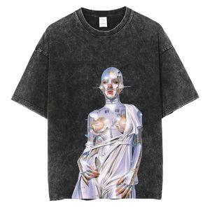 High-end Grunge Fashion Show Robot Lady Graphic T-Shirt Y2k T Stage Sexy Girl Print Tshirt Cotton Oversized Short Sleeve Tees 240510