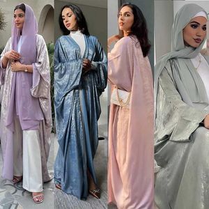 Ethnische Kleidung neuer türkischer Dubai Open Kimono Abaya Silky Party Marokkanischer Kaftan für Frauen Jalabiyat Batwing Slve Robe Gebetskleid Ramadan Eid T2405104lmd
