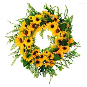 Dekorative Blumen Künstliche Türkranz mit grünen Blatt -Saison Sonnenblumen vorne für Hochzeitsfeierraum