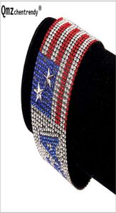 National Flag Day Shiny Stones Jewelry Nightclub Singer USA Flag Fix Rhinestone Men Armband Hip Hop Bangle Women Wristband Q07737329