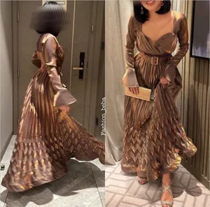 2024 ASO EBI Arabic Chocolate A-Line Abiti della sposa Abiti 3D Ruffles Velvet Evening Prom Birthday Filmal Birthday Celebrity Mother of Groom Gowns Dress ZJ061