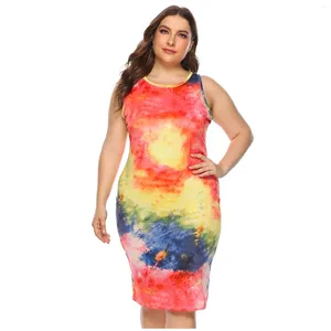 Casual Dresses Weddding Sleeveless Sexy Bag Women's Tie Dyed Soft Dress O-Neck Slim Fashion Hip Y2k Vestidos Mujer Robes