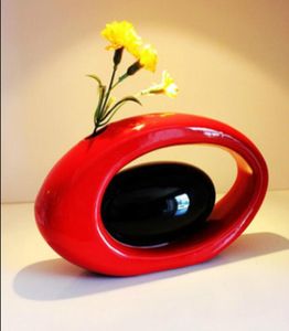 家の装飾用のモダンなセラミック花瓶テーブルトップ花瓶の卵の形赤い白い色7470629