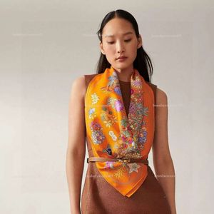 Top H Designer Orange Brand Designers теплые шарфы женщины настоящие шелковые дамы шарф -шарф цветочный шаль.