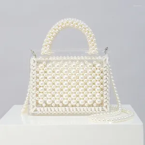 Evening Bags Luxury Design Pearl Bag Clear Transparent Acrylic Beaded Box Purse Totes Women Party Vintage Woven Handbag Crossbody