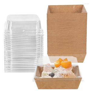 Gift Wrap 5pcs Square Clear Kraft Paper Box Lid Dessert Case Organizer Bake Cake Bread Snack Bakery Food Packaging Wedding Party