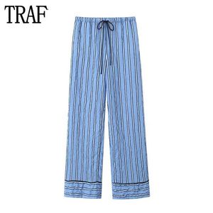 Spodnie damskie Capris Traf Striped Straste Pants for Women Rise Pikamas Women Spodni Summer proste nogawki Pantsl2405