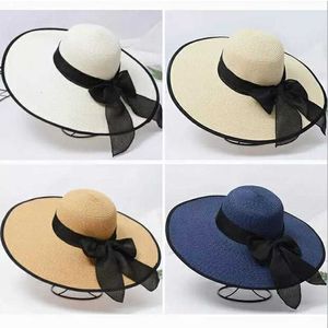 Summer Casual Wide Brim Straw Hat For Women Sun Cap With Bow Ladies Vacation Beach Hats Big Visor Floppy