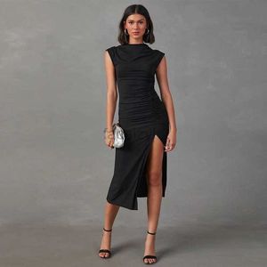 Casual Dresses Designer Dress High end women's clothing new pleated slim fit slit wrap buttocks long skirt spicy girl temperament feeling dress Plus size Dresses