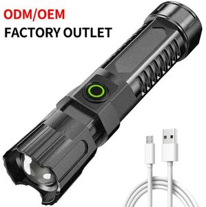 Strong Lights Portable Flashlight High-power USB Rechargeable Zoom Highlight Tactical Flashlight Outdoor Lighting LED Flash Light Torch