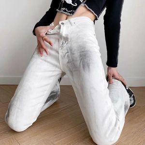 Women's Jeans 2024 Wide-leg Pants Tie-dye High-waist Buttons Slim-fit Casual Denim Loose Autumn And Winter Trousers