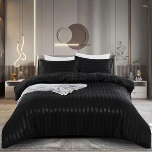 Set di biancheria da letto da 3 pezzi Set di coperture per piumone a strisce satinate set di lusso come striscia nera con cuscinetto di chiusura con cerniera