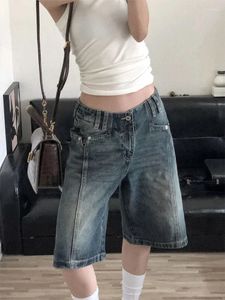 Kvinnors jeans sommar chic amerikansk vintage denim knä längd bred ben shorts kvinnor lös casual kpop y2k streetwear med grunge hipfibe
