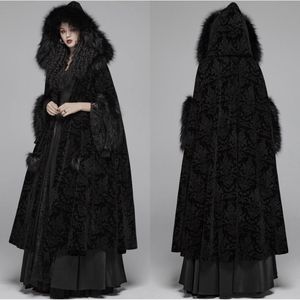 Schwarzer Winter Winterumhang Cape Kapuze mit Druckverkleidung Long Braut Wraps Jacken Spezialparty Bankett Gothic Wrap Hochzeit Braut Abkleidung 240z