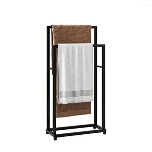 Storage Boxes 2-Tier Blanket Shelf Towel Rack With Bars Holder Stand Freestanding Bathroom Organizer Black Steel Wire 17.52"x8.27"x34.65