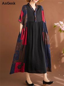 Parti elbiseleri pamuk kısa kollu vintage yaz kadın 2024 rahat gevşek uzun bayanlar elbise femme robe vestidos zarif moda kıyafetleri