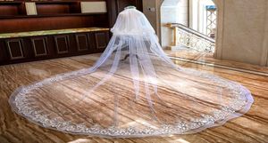 2019 designade bröllopslöjor riktiga bilder katedral längd brudslöjor full spets kant med blusher ansikte applicerade 3m 2 lager custo8472129