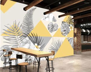 Sfondi Papel de Parede piante tropicali personalizzate foglie dorate foglie geometriche murale soggiorno tv muro da letto decorazioni per la casa