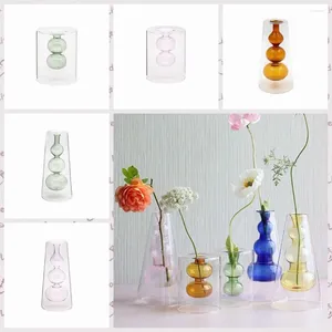 Vasen 1 Stcs Buntes Glas Vase kreative kugelförmige Flasche Einfache transparente doppelte Schichtblume