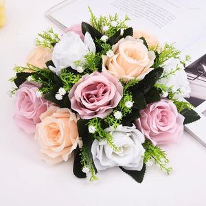 Flores decorativas de 28 cm de simulação artificial de bola de flores plástico plantas falsas de casamento de casamentos de buquê floral de peças centrais decorações