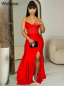 Urban Sexy Dresses Year Sexy Mesh Patchwork High Split Backless Ruched Long BodyCon Dress Womens Prom Birthday Party Evening Vestidos Elegant T240510