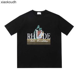 Rhude High End Designer T-shirts för mode Micro Sailboat Coconut Tree Print Kortärmad T-shirt för män och kvinnor High Street Half ärm med 1: 1 Original etiketter