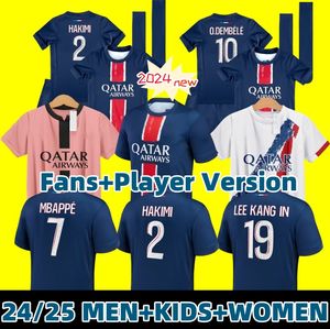 24 25 Paris Mbappe #7 Futbol Formaları Hakimi Evde Stadyum 2024 2025 PSGS Ugarte Maillots De Futbol Gömlek Marquinhos Maç Lee Kang'da Üniforma Çocuk Kiti