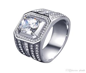 Anel de luxo masculino 925 prata CZ Diamond Men Rings White Gold Presente de casamento Platinum Jewelry3002080