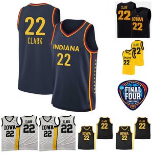 2024 Final Four Jerseys 4 여자 인디애나 케이틀린 클라크 농구 아이오와 호크 키즈 22 저지 NCAA 흑백 옐로우 해군 남자 청소년 청소년 크기 S-3XL