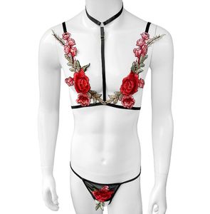 Sissy Nakış Çiçek Bikinis Seti Ayarlanabilir Halter Sütyen Seksi Çamla Ton Panties Sissy Mens Home Wear4393839