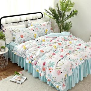 Sängkläder sätter flickor duvet täcker sängäcken ruffle blommig lyxblommor blad set prinsessan king quilt säng kjol