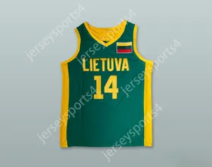 Custom Nay Mens Youth/Kinder Jonas Valanciunas 14 Litauen Lietuva Green Basketball Trikot Top S-6xl