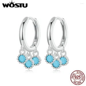 Hoop Earrings "WOSTU 925 Sterling Silver Turquoise Blue Simple Cute For Little Girl Women Fine Jewelry Party Daily Gift