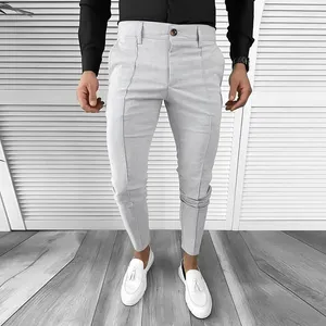 Męskie spodnie sprężyna swobodne modne stałe kolor środkowy wzrost Slim Fit Pencil Retro plisowany garnitur