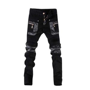 Men's Pants New Tight Mens Leather Pants Motorcycle Jeans TrousersL2405