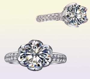 Yhamni Original 925 Anelli di nozze in argento sterling per donne Inlay a forma di fiori romantici 3 carati cz Diamond Engagement Ring Woles1452667