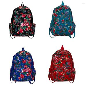 Moda de mochila Capacidade de grande capacidade Saco de padrões de padrões étnicos de flores étnicas chinesas para mulheres casuais e festas